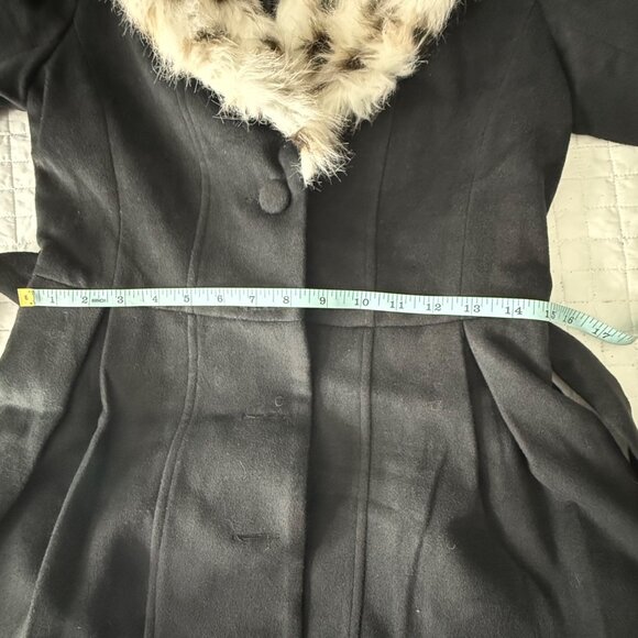 Flora Bea NYC Womens Black Coat With Faux Fur Collar & Cuffs Size S - Picture 10 of 10